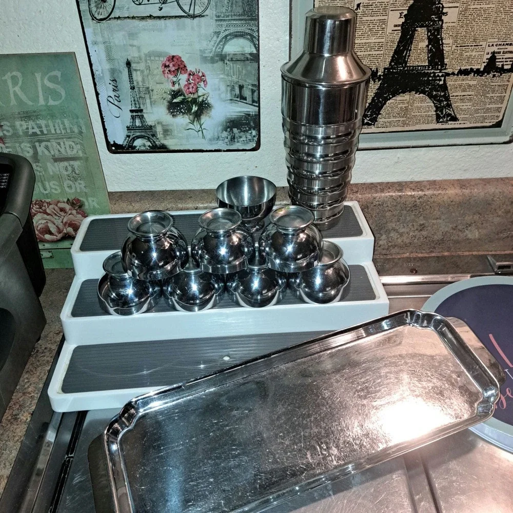 VINTAGE Rare! CHASE Art Deco Tray & 8 CHASE Cocktail Cups USA Walter von Nessen